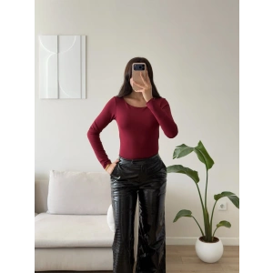 Sırt Dekolte Tokalı Bodysuit - BORDO