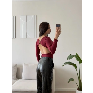Sırt Dekolte Tokalı Bodysuit - BORDO
