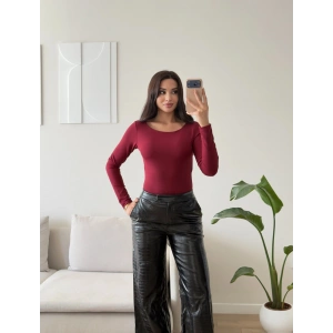 Sırt Dekolte Tokalı Bodysuit - BORDO
