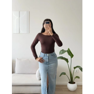 Sırt Dekolte Tokalı Bodysuit - KAHVE