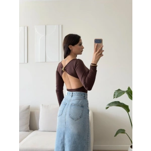 Sırt Dekolte Tokalı Bodysuit - KAHVE