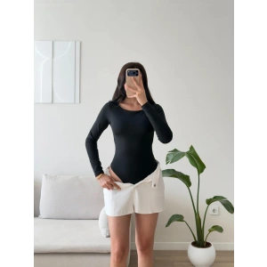 Sırt Dekolte Tokalı Bodysuit - SİYAH