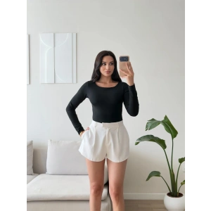 Sırt Dekolte Tokalı Bodysuit - SİYAH