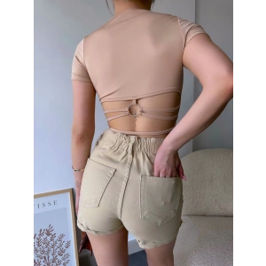 Sırt Detay Halka Crop-BEJ