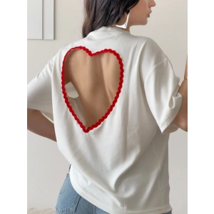 Sırt Kalp Dekolte Oversize Modal T-Shirt - BEYAZ