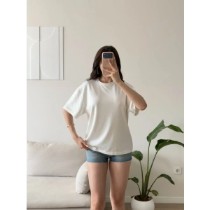 Sırt Kalp Dekolte Oversize Modal T-Shirt - BEYAZ