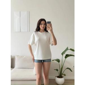 Sırt Kalp Dekolte Oversize Modal T-Shirt - BEYAZ