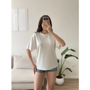 Sırt Kalp Dekolte Oversize Modal T-Shirt - BEYAZ