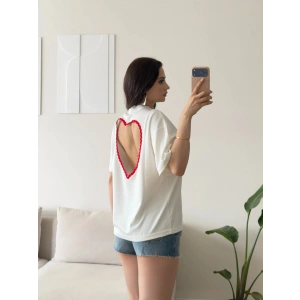 Sırt Kalp Dekolte Oversize Modal T-Shirt - BEYAZ