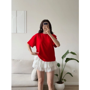 Sırt Kalp Dekolte Oversize Modal T-Shirt -KIRMIZI