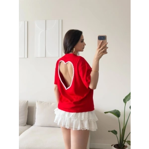 Sırt Kalp Dekolte Oversize Modal T-Shirt -KIRMIZI