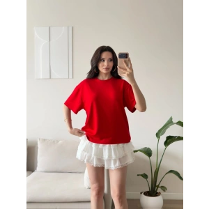 Sırt Kalp Dekolte Oversize Modal T-Shirt -KIRMIZI