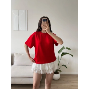 Sırt Kalp Dekolte Oversize Modal T-Shirt -KIRMIZI