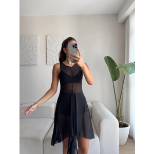 Şortlu Crop Tül Elbise Takım - SİYAH