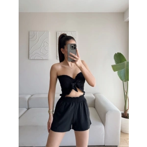 Straplez Crop & Şortlu Takım - SİYAH