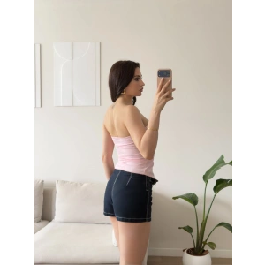 Straplez Ön Büzgü Crop - PEMBE