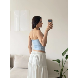 Straplez Ön Büzgü Crop - MAVİ