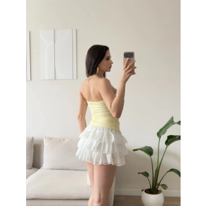 Straplez Ön Büzgü Crop - SARI