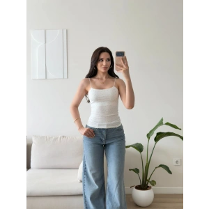 Taşlı İp Askılı Crop - BEYAZ
