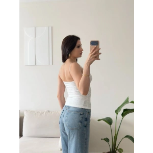 Taşlı İp Askılı Crop - BEYAZ
