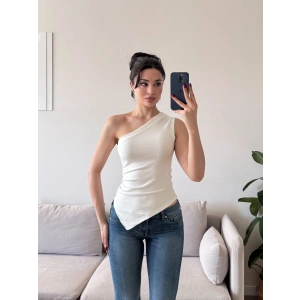 Tek Omuz Asimetrik Bluz - BEYAZ