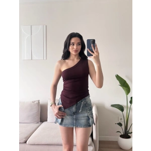 Tek Omuz Asimetrik Bluz - BORDO