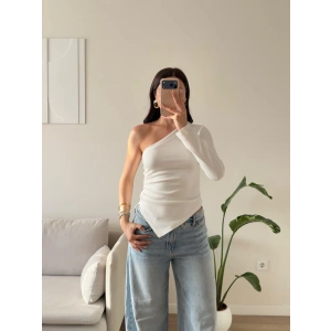 Tek Omuz Asimetrik Bluz - BEYAZ