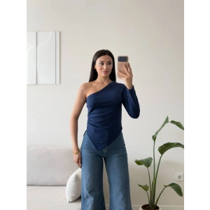 Tek Omuz Asimetrik Bluz - LACİVERT
