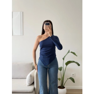 Tek Omuz Asimetrik Bluz - LACİVERT