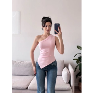 Tek Omuz Asimetrik Bluz - PEMBE