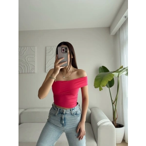 Tek Omuz Çapraz Crop - FUŞYA