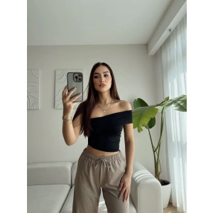 Tek Omuz Çapraz Crop - SİYAH