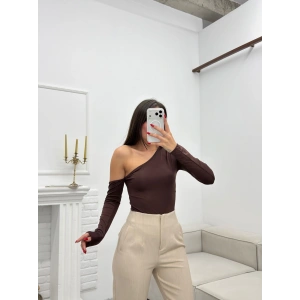 Tek Omuz Crop - KAHVE