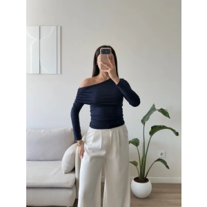 Tek Omuz Drapeli Bluz - LACİVERT