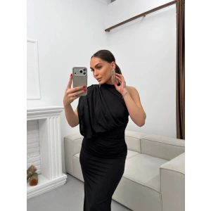 Tek Omuz Drapeli Elbise - SİYAH