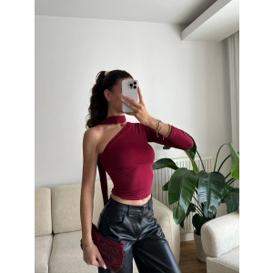 Tek Omuz Fularlı Bluz - BORDO