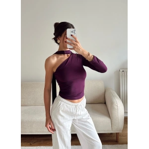 Tek Omuz Fularlı Bluz - MOR