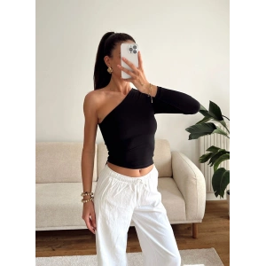 Tek Omuz Kuşaklı Crop - SİYAH