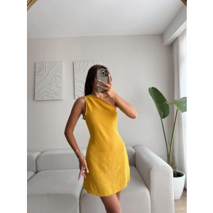 Tek Omuz Safir Elbise - HARDAL