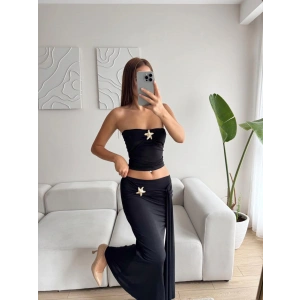 Tokalı Crop & Etekli Takım - SİYAH