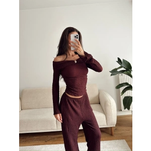 Tokalı Madonna Crop & Pantolon Takım - BORDO