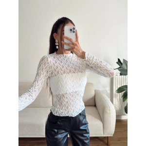 Transparan Dantel Bluz - BEYAZ