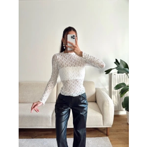Transparan Dantel Bluz - BEYAZ