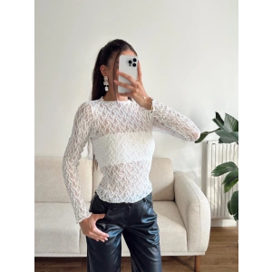 Transparan Dantel Bluz - BEYAZ