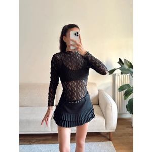Transparan Dantel Bluz - SİYAH