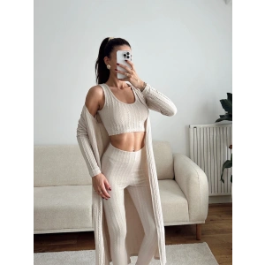 Triko Burgu Üçlü Takım - BEJ