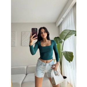 U Yaka Uzun Kol Bluz - YEŞİL