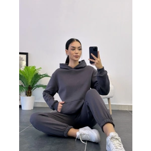 Üç İplik Oversize Eşofman Takımı - FÜME