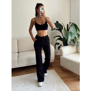 Üç İplik Yüksek Bel Eşofman - SİYAH