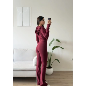 Üçlü Garnili Hırkalı Takım - BORDO